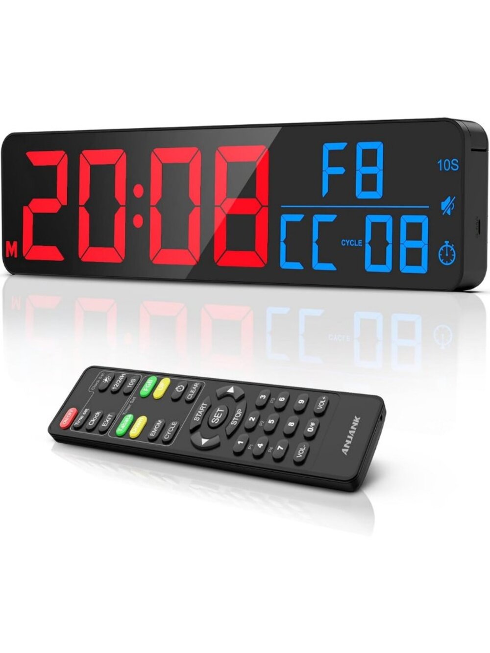 Large LED Gym Timer Clock - Digital Workout Countdown, Stopwatch, Remote